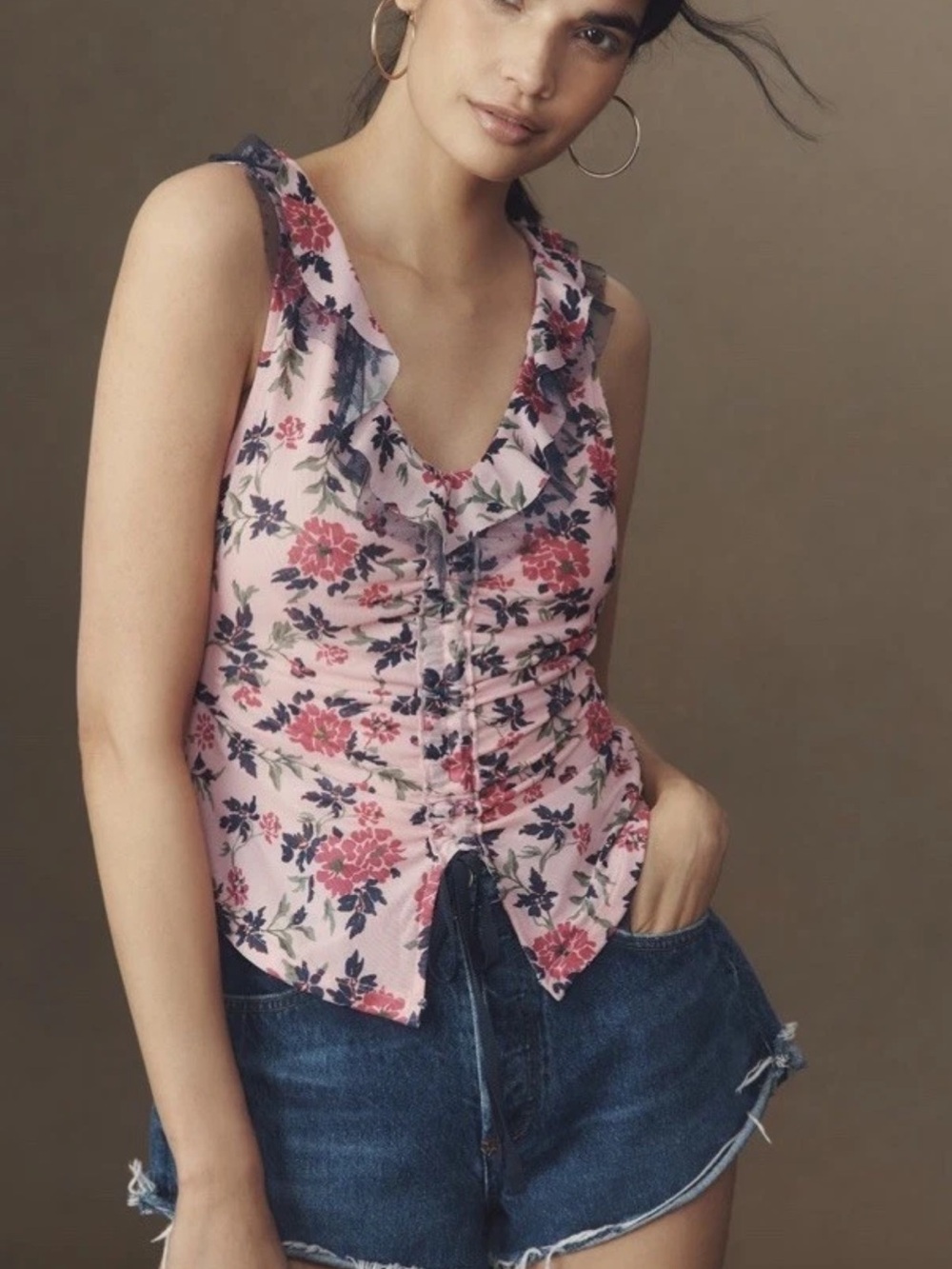 NWT Anthropologie Maeve Lace trim adjustable front boho tank top small